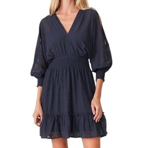 lovestitch Becca Split Sleeve Bohemian Mini Dress - Navy Blue Size M